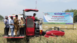 Pemerintah semula memberikan alat panen modern berupa combine harvester MAXXII Bimo 110 kepada gabungan kelompok tani (Gapoktan) Desa Sumbersari, Megaluh, Jombang. Namun sekarang alat tersenbut menghilang, didi=uga dijual oleh kades setempat kepada seorang warga dusun Panceng desa setempat. Foto: Ilustrasi/ elok apriyanto