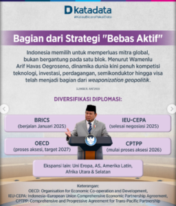 Indonesia menjadi anggota aktif BRICS Plus, bersama 19  negara lainnya, untuk memainkan peran global. Foto: Instagram@katadata