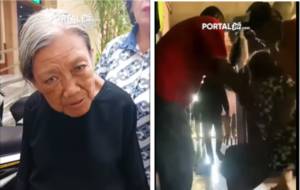 (Kiri) Nenek Elina Widjayanti, 80, mengaku sebagai korban perampasan rumah dan tanahnya. (Kanan) Rekaman video, saar beberapa anggota ormas memaksa nenek dan keluargnya keluar rumah. Ia terusir dan rumahnya pun diratakan dengan tanah Nenek Elina Wijayanti oleh ormas terjadi Dukuh Kuwukan No.27 RT.005 RW.006, Kelurahan Lontar, Kecamatan Sambikerep, Surabaya. Foto: Instagram@portaljtv.com