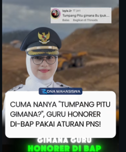 Isu soal tambang emas di kwasan Tumpang Pitu, banyuwangi menjadi sangat peka. Seorang guru honorer bernama Lia Winarso di Banyuwangi di-BAP oleh diknas setempat karena komentar di Instagram milik Bupati Ipuk Tiestiadani. Foto: Instagram@zonamahasiswa.id