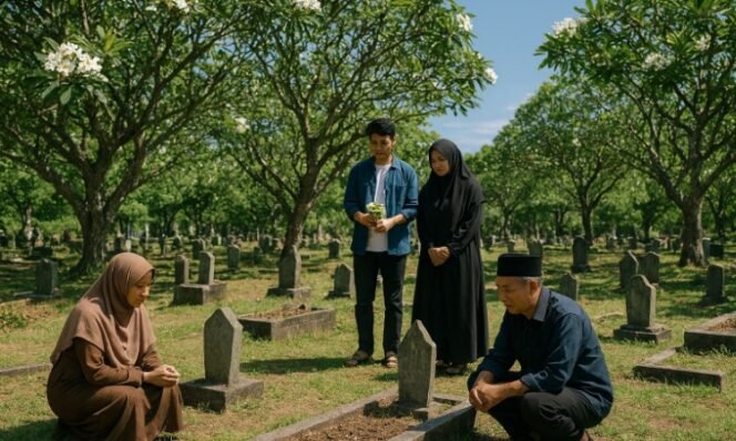 
					Ilustrasi suasana sedang melakukan ziarah kubur. (Copilot.AI)