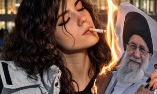 
					Aksi Wanita Tanpa Hijab Membakar Foto Khamenei Bukti Perlawanan Sengit