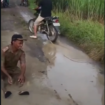 Cara lucu tetapi jitu, itulah yang dilakukan Kades Ngepringan, Sragen, Jawa Tengah, bernama Sunarno. jengkel sudah tahunan jalan desanya berlubang-lubang, tetapi tak kunjung diperbaiki. Ia pun bikin ulan, mandi di air kubangan di jalan rusak di sesanya. Foto: Instagram@ctd_insider