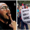 Pandji Pragiwaksono mendapat respon aksi di depan kantor Komdigi di jakarta, Rabu 7 Januari 2026. Pasca penayangan Stand Up Comedy, berjudu Mens Rea keliling 10 kota. Perkaranya adalah Pandji mewnyinggung soal tambang untuk NU dan Muhammadiyah. Foto: swarajombang.com/ kolase. instagram@pandji.pragiwaksono