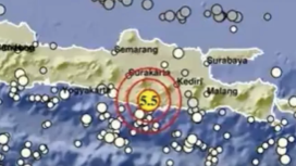 Peta gempa dari BMKG terjadi di kawasan Pacitan, jawa Timur,k berkekuatan magnetudo 5.5, terjadi 08.20, Selasa 27 Januari 2026. Foto: BMKG