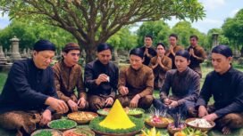 Ilustrasi kegiatan tradisi kenduri Nyadran di bulan Ruwah. AI