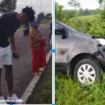 Pemain Madura United, Jorge Mendonca, 30, alami kecelakaan di jalur masuk jembatan Suramadu, Sabtu pagi, 10 Januari 2026. (Kiri) Jorge tampak mengelami sedikit benturan di kakinya, (Kanan) Mobil yang dikendarai ringksek bagian depan. Foto: kolase/ tangkap layar video Instagram@madura25jam