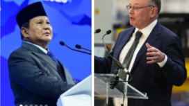 (Kiri) Presiden Prabowo Subianto deal dengan perusahaan maritim Inggeris, Babcok, senilai Rp90 triliun, untuk membangun lebih dari 1500 kapal nelayan dirakit di nIndonesia. (kanan) CEO Babcock, David Lockwood. Foto: swarajombang.com/kolase/dok