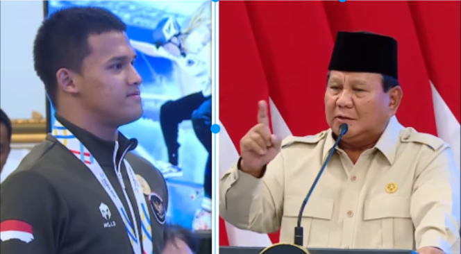 
					Presiden Prabowo Subiyanto memberikan pujian khusus kepada atlet angkat besi Rizki Juniasyah, yang telah berhasil meraih medali emas di SEA Games Thailand 2025, bahkan memecahkan rekor dunia. Ia direkrut menjadi personel TNI semula berpangkat letnan dua, kini menjadi kapten. Foto: swarajombang.com/ kolase
