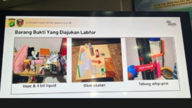 Polsi menyhita sejumlah barang bukti dari kamar mendiang selegram Lula Lahfah, 26, termasuk sebuah tabung White Pink yang mempunyai efek tawa bagi pemakainya. Foto: dok/ poltabes jakarta selatan