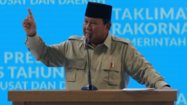 Presiden Prabowo Subianto berbicara di depan sekitar 4500, peserta Rakornnas yang diselenggarakan Kementerian Dalam Negeri dengan tema 