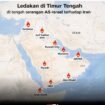 Inilah peta sasaran serangan Iran yang diarahkan ke negara negara Teluk, sekutu Amerika dan Israel, Minggu, 28 Februari 2026. Foto: nest TV