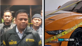 (Kiri) Direktur Dittipidter Brigjen Pol Irhamni, (kanan) barang bukti berupa sebuah mobil mewah Ford Mustang dan bankas disiata, serta seluruh kendaraan dan lokasi pemerosesan timah. Foto: Instagram@breakingcaseid