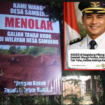 Poster warga masyarakat Sambeng menolak ada tambang sirtu. (Insert) Kades Rowiyanto yang hilang selama 65 hari, hingga saat ini belum diketahui rimbanya. Foto: ist