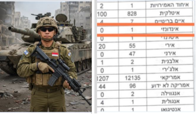 
					Potongan bocoran data yang menyebutkan ada satu nama Indonesia, masuk menjadi anggota IDF Israel. Foto: Kolase/ bagynews.com