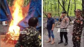 Aparat keamanan Polsek, karomaiul dan anggota banser Jombang melakukan penggerebekan dan pembakaran arena sambung ayam di dusun Dusun Sendangrejo, Desa Banjardowo, Kecamatan Jombang, pada Jumat, 13 Februari 2026. Foto: Instagram@jombanginformasi_