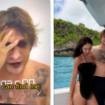 (Kiri) Igor Kamarov menangis meminta belas kasihan dalam sebuah video pendek. (Kanan) Igor Kamarov tengah berlibur santai di pantai bersama pacarnya Eva Mishalova. Foto: tangkap layar video X@@bharicool