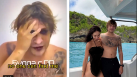 (Kiri) Igor Kamarov menangis meminta belas kasihan dalam sebuah video pendek. (Kanan) Igor Kamarov tengah berlibur santai di pantai bersama pacarnya Eva Mishalova. Foto: tangkap layar video X@@bharicool