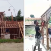 Mumadi sudah lama pisah ranjang dengan Siti, istrinya. Keluarga retal, menyebabkan Jumadi, marak. Ia memotong rumah limas miliknya menjadi dua bagian, terjadi di Desa Mlowokarang, Kecamatan Pulokulon, Kabupaten Grobogan, Jawa Tengah, pada hari Jumat (13/2/2026). Foto: Instagram@medan_kekinian