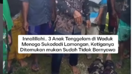 Warga menemukan jasad tiga bocah perempuan, tenggelam di waduk Menongo, Lamong, Selasa pagi 17 Februari 2026. Foto: Instagram@lamongan.update