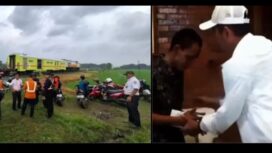 (Kiri) Kecelakaan antara truk tangki air yang disopiri Abdi lawan KA di Cirebon. (Kaban) KDM selipkan santunan Rp5 juta kepada Abdi, juga siap bantu bayari denda Rp400 juta. Foto: ist/instgagram@dedimulyadi71