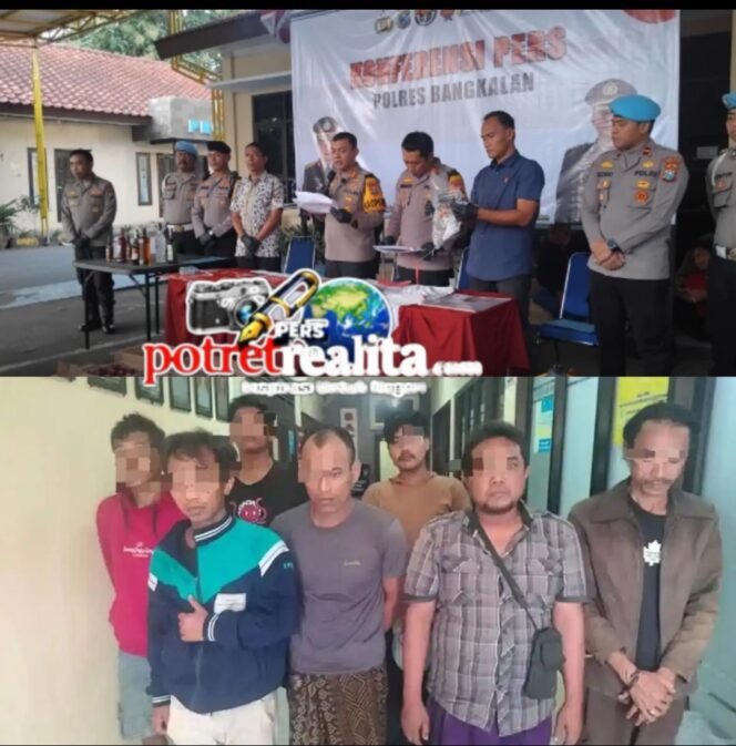 
					Polisi meringkus 7 komplotan pencuri besi antikarat pelindung tiang pancang jembatan Suramadu. Mereka mengaki sudah 21 kali beroperasi memereteli besi itu. Foto: pakta realita