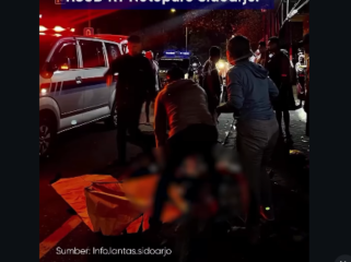 Polisi menyatakan bahwa pengemudi Xenia N 1307 IW, positif narkoba,  kehilangan kendali. Menyebabkan dua perempuan pengendara sepeda tewas di tempat, di depan jPG candi, Sidoarjo, Selasa, dini hari 24 Maret 2026. Foto: Instagram@infolantas.sidoarjo