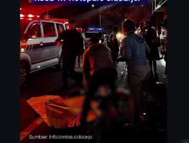 Polisi menyatakan bahwa pengemudi Xenia N 1307 IW, positif narkoba,  kehilangan kendali. Menyebabkan dua perempuan pengendara sepeda tewas di tempat, di depan jPG candi, Sidoarjo, Selasa, dini hari 24 Maret 2026. Foto: Instagram@infolantas.sidoarjo