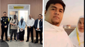 (Kiri) Petugas Imigrasi Bandara Kualanmu Medan menangkap dan menahan suami istri Andi Hamim Febriansyah dengan istrinya Camelia Rosa, saat tiba dari penerbangan Kualalumpur, 30 Maret 2026. (Kanan) Andi Hakim Febriansyah dan isri, Camelia Rosa. Foto: Instagram@topikserucom