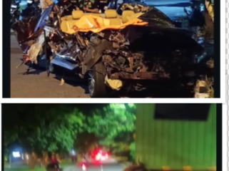 (Atas) Kondisi mobil Honda Cicic hancur, setelah menabarak sebuah truk Fuso yang sedang melakukan menuver bali arah, di deopan kantor BPJS Jalan Raya Juanda, Kamis dini hari, 26 Maret 2026. Foto: Instagram@tentang_sidoarjo