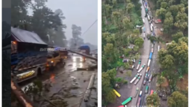 Bencana hujan deras disertai angin kencang menimpa wilayah Batang, Jawa Tengah, Rabu 4 Maret 2026. Menyebabkan puluhan pohon tumbang, tiga orang tewas, dan terjadi kemacetan sejuah 3-5 km, selama sekitar lima jam. Foto: Instagram@batang update/batang help