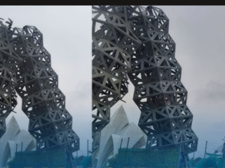 Menara telekomunikasi yang dikenal dengan BTS (Base Transceiver Station) di area Masjid Al-Jabbar, bandung roboh, Kamis 19 Mareta 2026. Foto: tribunpriangan.com