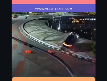 Alami kencelakaan tunggal, sebuah mobil BYD diduga hilang kendali, hingga akhirnya nyemplung ke kolan Bundara HI, Jakarta Pusat, Rabu dini hari 2025. Maret 2026. Foto: Instagram@versiterkini