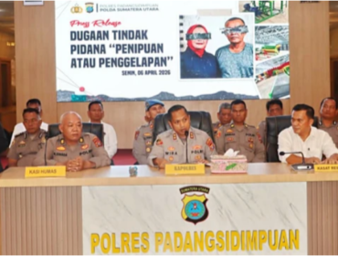 Polres Pandangsidempuan melakukan konferensi pers, terakit dengan pengungkapan kasus Kais bendahara polres melakukan penipuan/ penggelapan 34 SK anggota Polisi Polres setempat, dijadikan jaminan kreit Rp10,3 m di BRI. Foto: ist
