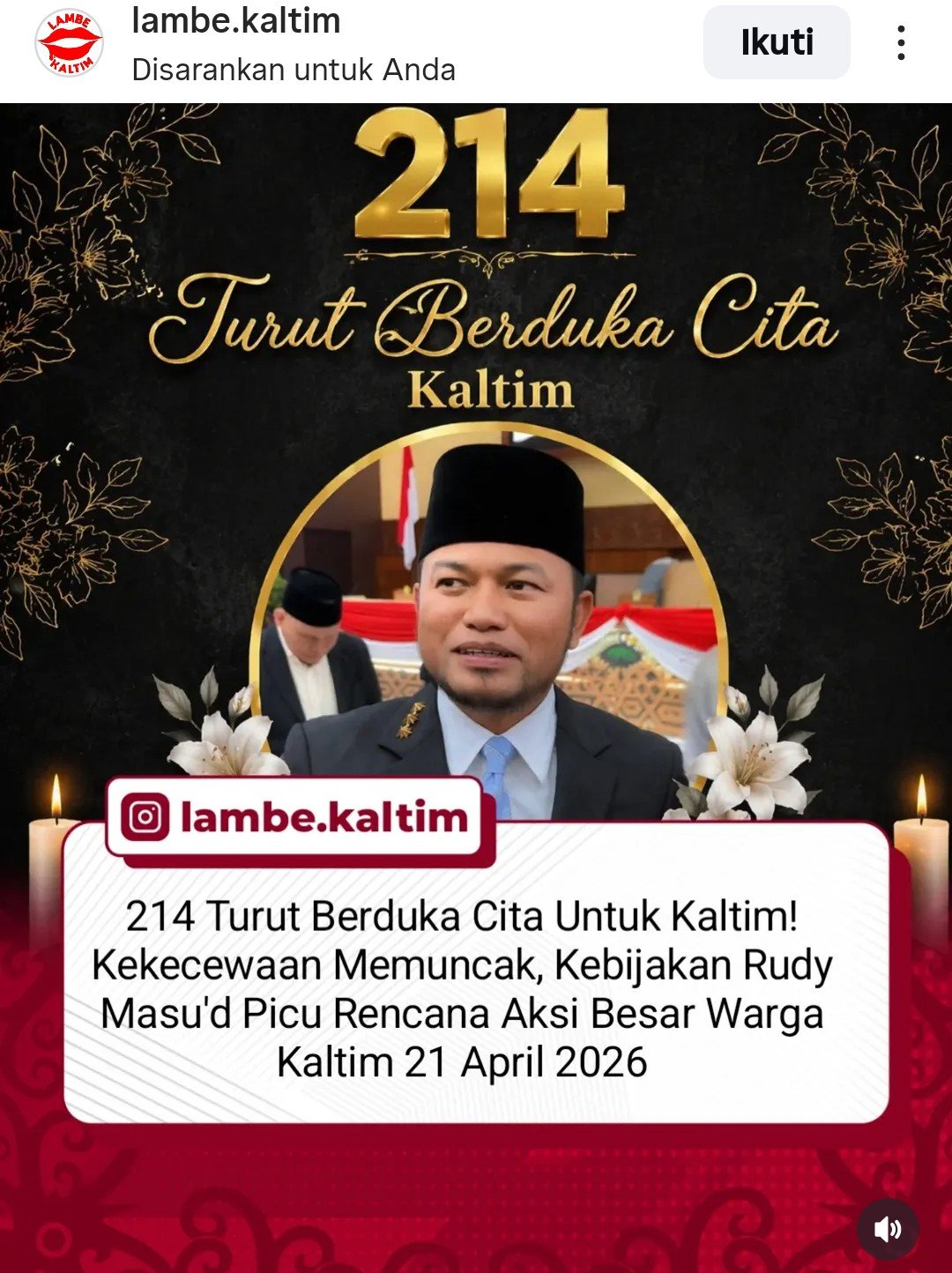 Poster digital ini diubggah akun Instagram@lambe_kaltim. Foto: instagran@lambe_kaltim