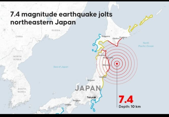 
					Gempa berkekuatan magnetudo 7.4 melanda pantai timur Jepang, Senin 20 April 2026. Foto: antara