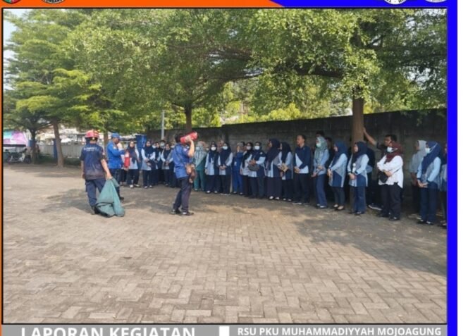 
					Inilah sekitar 100 personal RSU PKU Muhammadiyah Mojoagunh, Jombang, mengikuti in house training memadamkan kebakaran dari BPBD/ Damkar Pemkab Jombang, Selasa, 28 April 2026. Foto: BPBD/ Damkar Jombang