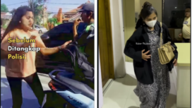 Inge Marita cecok di jalanan karena persoalan berlalu lintas. Tetapi Inge melakukan pemukulan dua pada bocah yang dibonceng Lutvia, serta merempas kunci motor. Foto: kolase Instagram@kabarmojokerto