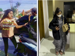 Inge Marita cecok di jalanan karena persoalan berlalu lintas. Tetapi Inge melakukan pemukulan dua pada bocah yang dibonceng Lutvia, serta merempas kunci motor. Foto: kolase Instagram@kabarmojokerto