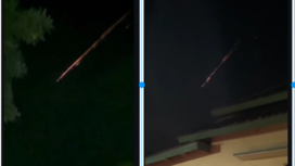 Bukan rudal atau benda luar angkasa, melainkan reruntuhan roket milik China CZ-3B R/B yang tampak jelas terlihat oleh warga Lampung sekitarnya. Benda yang terbakar itu kemudian nyemplung ke Samudera, bukan di kawasan lahan Gedung Aji, DPRD Kabupaten Tulang Bawang, sekitar pukul 20.00 wib, Sabtu malam 4 April 2026. Foto: kolase/ instagram