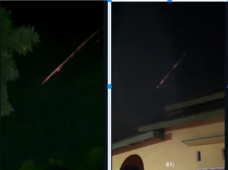 Bukan rudal atau benda luar angkasa, melainkan reruntuhan roket milik China CZ-3B R/B yang tampak jelas terlihat oleh warga Lampung sekitarnya. Benda yang terbakar itu kemudian nyemplung ke Samudera, bukan di kawasan lahan Gedung Aji, DPRD Kabupaten Tulang Bawang, sekitar pukul 20.00 wib, Sabtu malam 4 April 2026. Foto: kolase/ instagram