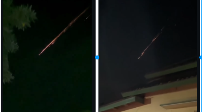 Bukan rudal atau benda luar angkasa, melainkan reruntuhan roket milik China CZ-3B R/B yang tampak jelas terlihat oleh warga Lampung sekitarnya. Benda yang terbakar itu kemudian nyemplung ke Samudera, bukan di kawasan lahan Gedung Aji, DPRD Kabupaten Tulang Bawang, sekitar pukul 20.00 wib, Sabtu malam 4 April 2026. Foto: kolase/ instagram