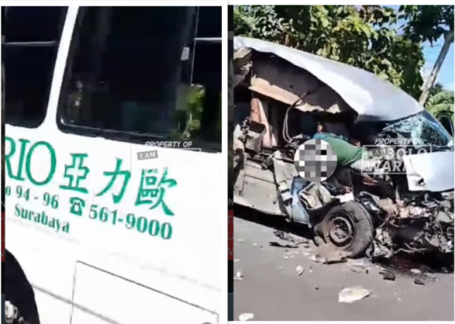 
					Mobil milik jasa pemakaman Ario Surabaya terlibat kecelakaan segi tiga di Probolinggo. Jenazah terpaksa dipindahkan ke ambulanzs Saekapraya Jember. Foto: Instagram@wartabromo