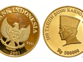 Koin emas senilai pecahan Rp500.000 dijual Rp1.500.000/ keping, bobot 15 gram diluncurkan 2001, dalam memperingati 100 tahun kelahiran Bung Karno. Foto: ist