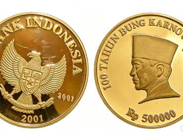 Koin emas senilai pecahan Rp500.000 dijual Rp1.500.000/ keping, bobot 15 gram diluncurkan 2001, dalam memperingati 100 tahun kelahiran Bung Karno. Foto: ist