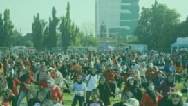 Suasana meriah di alunalun Jombang, saat massa buruh karyawan mengikuti peringatan Hari Buruh (May Day), Jumat 1 Mei 2026. Foto: diskominfo pemkab jombang