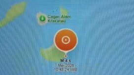 Lokasi gempa di selat Sunda, terjadi Kamis, 7 Mei 2026. Foto: ist