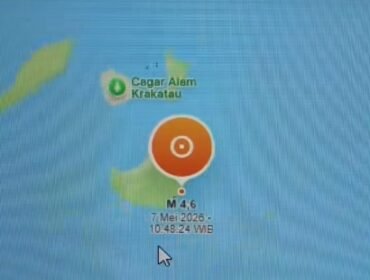 Lokasi gempa di selat Sunda, terjadi Kamis, 7 Mei 2026. Foto: ist