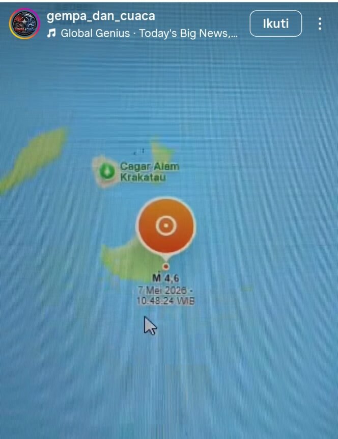 
					Lokasi gempa di selat Sunda, terjadi Kamis, 7 Mei 2026. Foto: ist