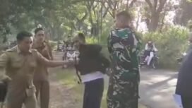 Petugas Babinsa Grati  Serda Johan Prayitno berhasil meringkus satu tersangka pelaku pencuri motor milik walimurid SDN 1 Kalipang, Grati, Pasuruan, Senin pagi, 11 Mei 2026. Foto: Instagram@medsozone